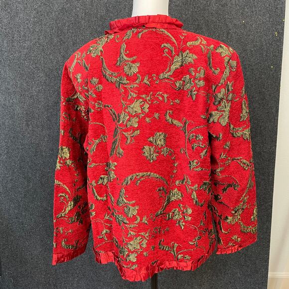 Indigo Moon Red Gold Holiday Jacket Women’s XL Christmas Party Brocade Festive - Picture 3 of 14